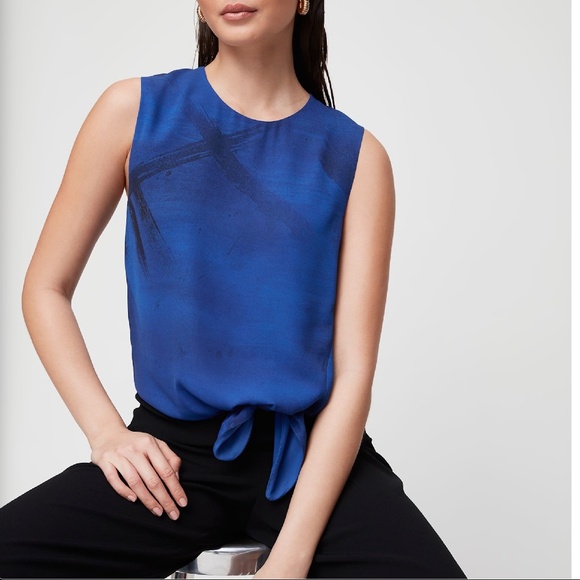 Babaton Aritzia Hopkins Blouse Printed Tie Front Top Abstract Design Size Small - Picture 12 of 13